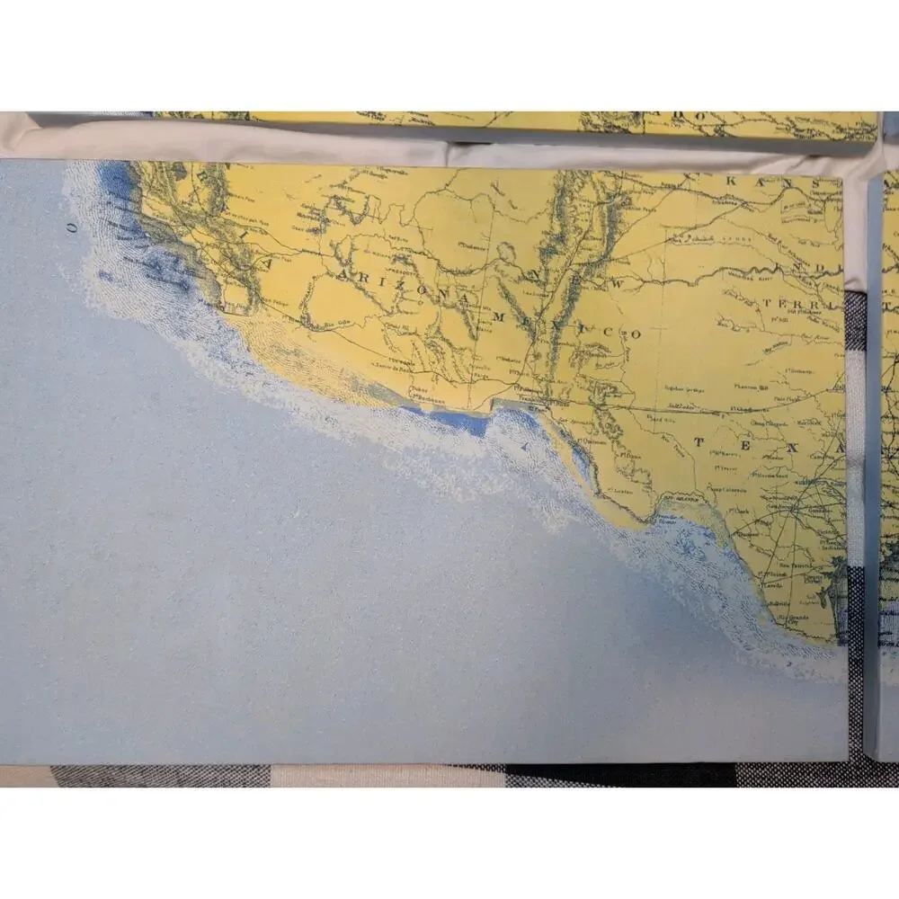 Pottery Barn Modular 4-Panel US Map Wall Art Large Vintage Style Wood Framed
